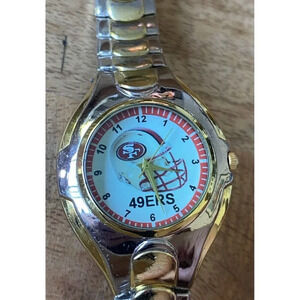 Vtg San Francisco 49ers Football Face Silver Stainless Steel Men's Wristwatch